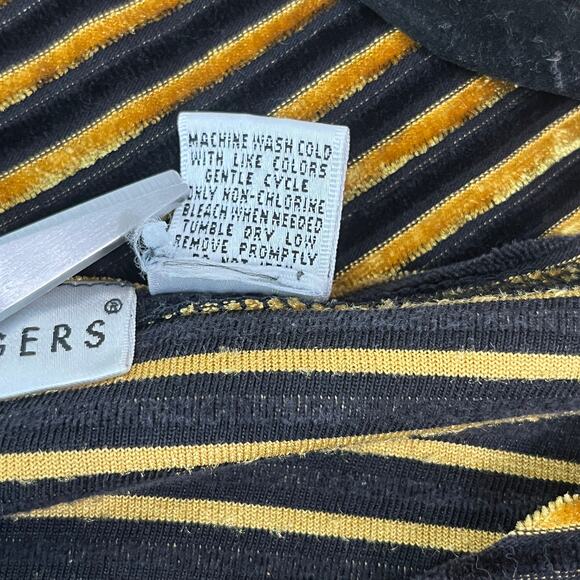 Kim Rogers Shirt Medium Black Yellow Stripe Velvet Crew Neck Long Sleeve Y2K - Picture 6 of 8